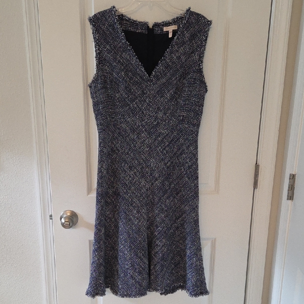 Rebecca Taylor Blue V-Neck Tweed Dress